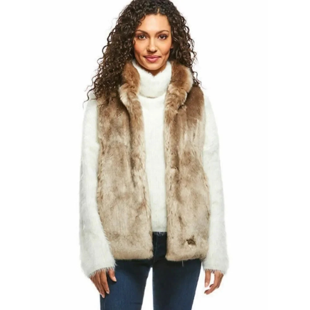 Donna Salyers Fabulous Furs Champagne Mink Faux Fur Couture Hook Vest